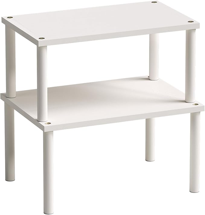 VERTORGAN Cabinet Organizer Shelf(Set of 2),Kitchen Counter Shelves,Bamboo Spice Rack Countertop and Cabinet,Stackable Expandable,Medium,(White)