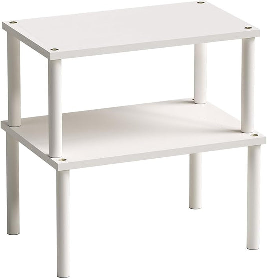 VERTORGAN Cabinet Organizer Shelf(Set of 2),Kitchen Counter Shelves,Bamboo Spice Rack Countertop and Cabinet,Stackable Expandable,Medium,(White)