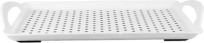 HEIHAK 4 Pack Anti-Slip Serving Tray with Handles, Rectangular Silicone Dots Lap Food Serving Tray for Eating, Home, Restaurant, White, 16.5 x 11.4 x 1.6 Inch
