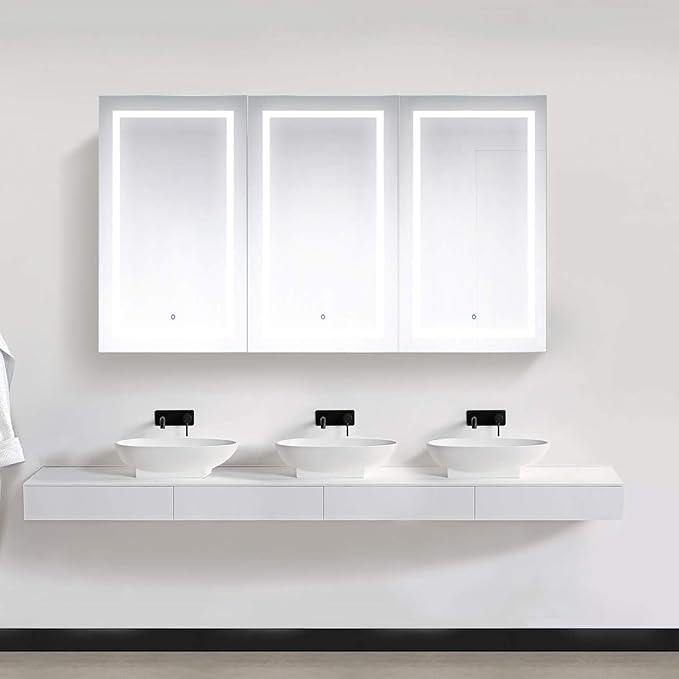 Krugg LED Medicine Cabinet 72 Inch X 42 Inch | Recessed or Surface Mount Mirror Cabinet w/Dimmer & Defogger + 3X Makeup Mirror Inside & Outlet + USB (72 x 42 Left Right Right)