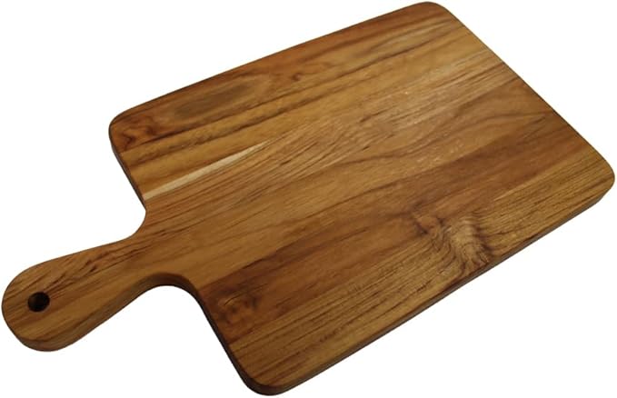 EcoDecors 15.5"x8.5" Teak Cutting Board with Handle, FSC Certified Edge Grain Wood, Small Kitchen Prep Board for Cheese & Charcuterie