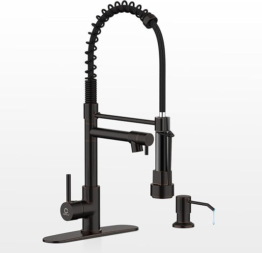 Kitchen Faucet,Oil Rubbed Bronze Faucet with Soap Dispenser,Black Kitchen Faucets with Pull Down Sprayer,Kitchen Sink Faucet with Dual Function Spray Head for 1-4 Holes Kitchen Sink