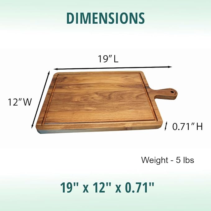 EcoDecors 3 Piece Teak Cutting Board Set with Handles, FSC Certified Edge Grain, Prep and Serving Boards for Kitchen