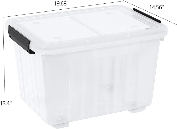 42 L 4 Packs Plastic Storage Box with Latching Lid and Wheels, Clear Storage Container Bins