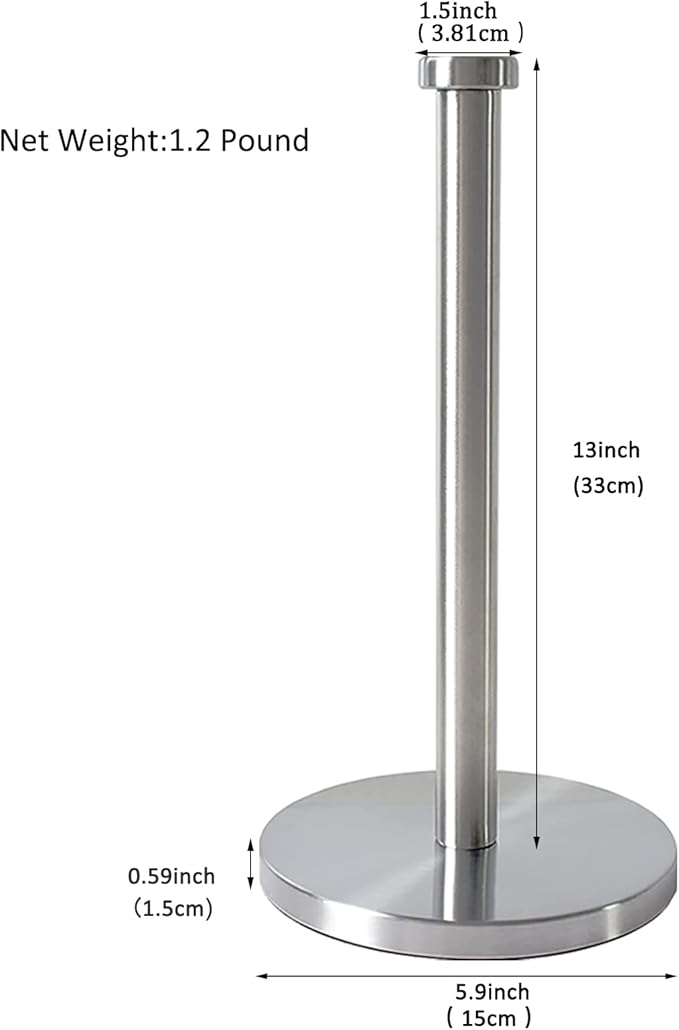 GWGTHZ Silver Standing Paper Towel Holder for Kitchen& Bathroom Countertop,Under Counter, Table Or BBQ, Standard or Jumbo-Sized Roll Paper (with Stainless Steel Base)
