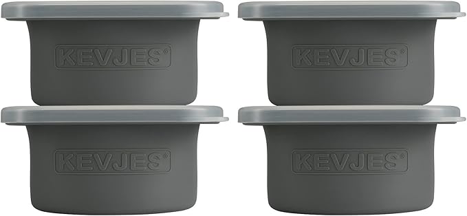 KEVJES Stackable Silicone Artisan Pizza Dough Proofing Proving Boxes with Air-tight Lids-4pack-500ml Volume for 250g Dough Ball (Space Grey)