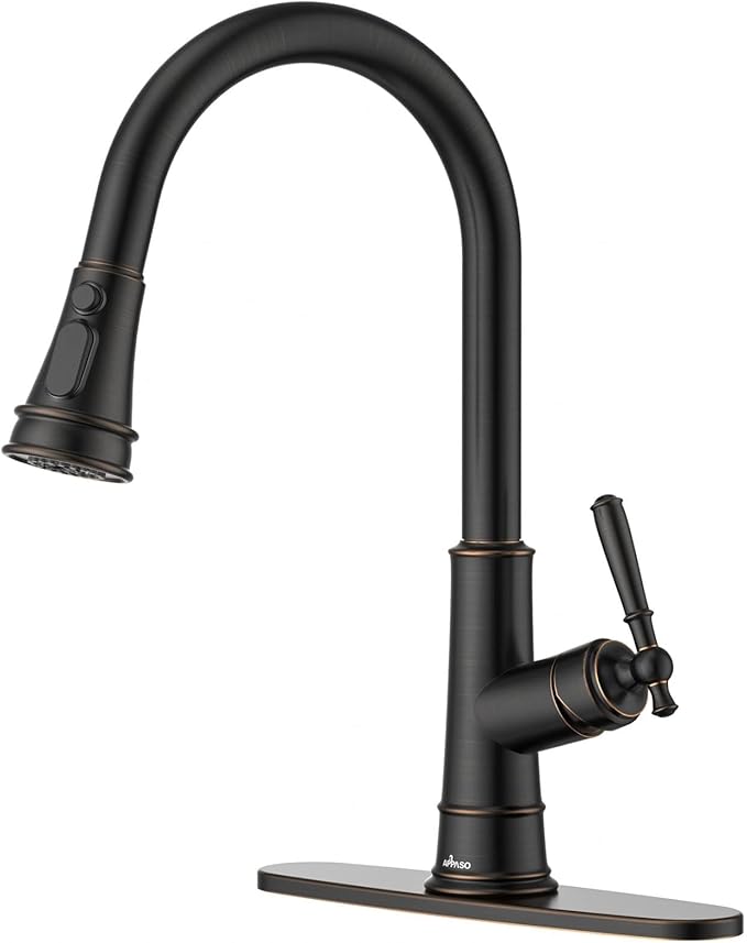 APPASO Bronze Kitchen Faucet with Pull Down Sprayer, Oil Rubbed Bronze Single-Handle High Arc Single Hole Pull Out Kitchen Sink Faucets (Patented Design), CUPC-Certified Pull-Out Hose