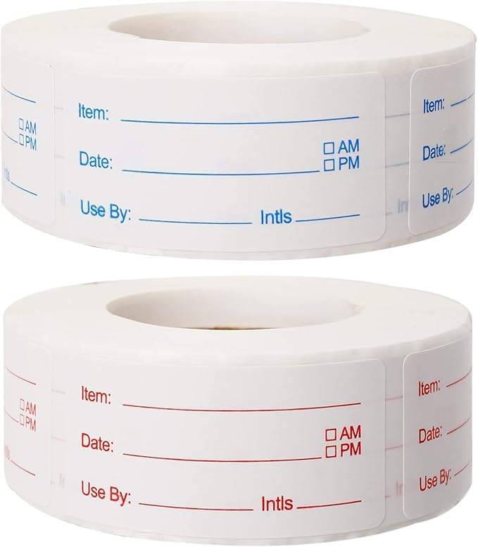 2 Rolls 1000 Pieces Removable Food Labels, 1 x 2 Inch Date Stickers for Freezer, Refrigerator Food Containers - Easy to Write On