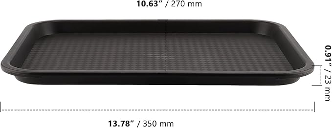 ZOENHOU 14 Pack 14 x 10 Inch Plastic Fast Food Tray, Rectangular Plastic Cafeteria Trays Food Serving Trays, Restaurant Lunch Tray for Serving Home Dinning Room Organization, Black