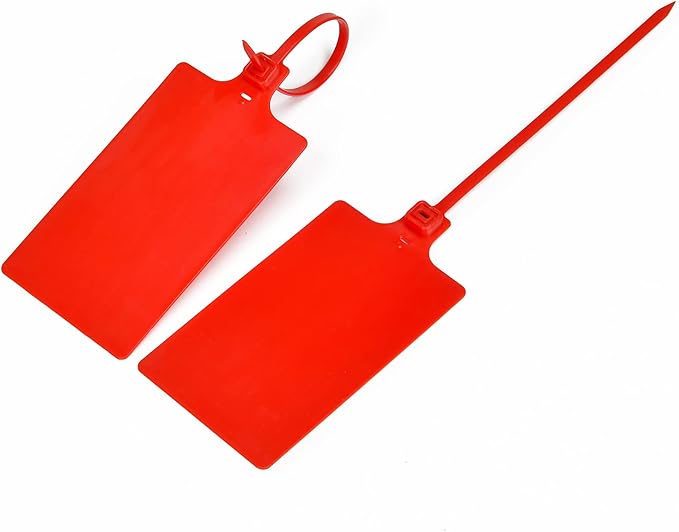50 Red Plastic Water Proof Shipping Tags - Large Writable Marker Ties for Product Storage and Hanging Labels With One Permanent Marker Pen