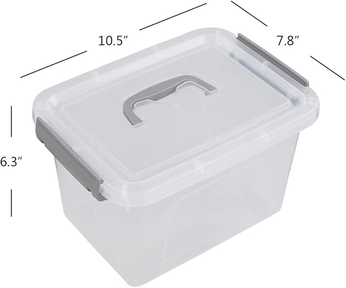 Vababa 6 Quart Clear Plastic Storage Box, Latch Box with Handle, 6-Pack