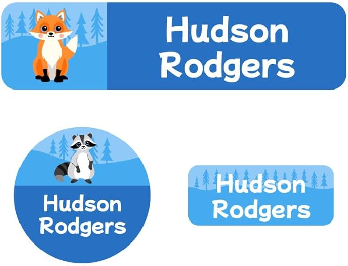 Name Bubbles - Kids Custom Name Labels for Daycare, School, Camp (102 Labels) - Personalized Waterproof Name Stickers for Clothes Tags, Lunch Boxes, Water Bottles, & School Supplies (Forest Animals)