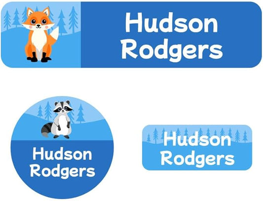 Name Bubbles - Kids Custom Name Labels for Daycare, School, Camp (102 Labels) - Personalized Waterproof Name Stickers for Clothes Tags, Lunch Boxes, Water Bottles, & School Supplies (Forest Animals)