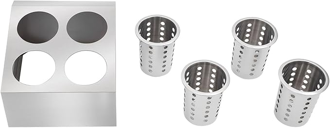 DYNAMI Stainless Steel Kitchen Utensil Holder with 4 Compartments,Commercial Silverware Sorter Silverware Utensil Holder,Perforated Caddy Drying Rack Flatware Organizer Countertop,for Buffets