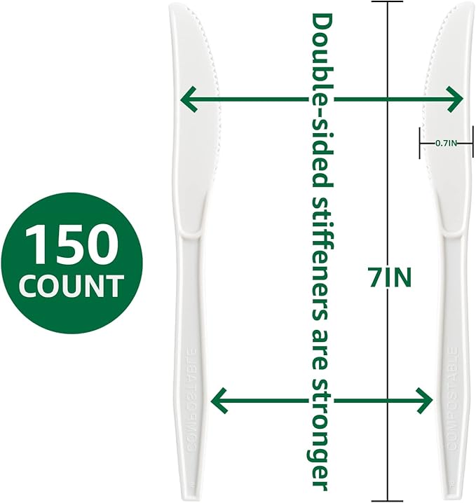 BIOCEAN 100% Compostable No Plastic Knives Plastic Forks Plastic Spoons Plastic Utensils, The Heavyweight Heavy Duty Flatware is Eco Friendly Products for Lounge Party Wedding BBQ Picnic Camping.