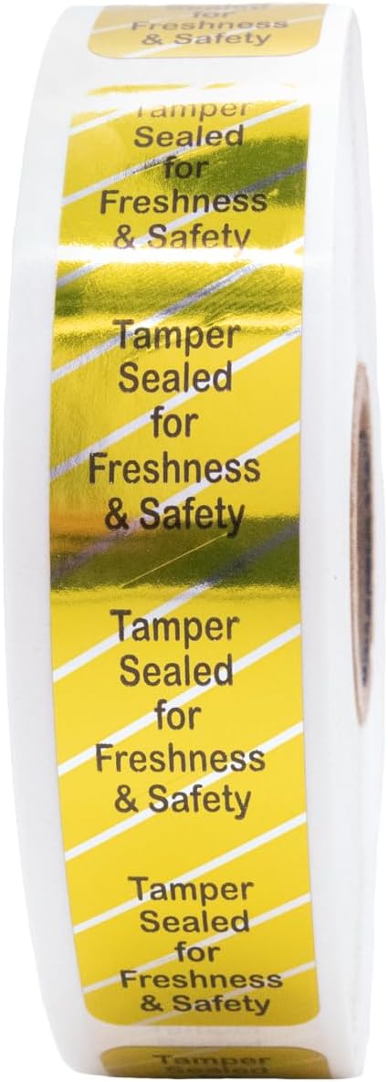 InStockLabels 500 Metallic Gold Tamper-Evident Food Seal Stickers, Labels for Food Containers (0.75 Inches x 3.5 Inches)