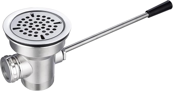 3-1/2" Commercial Sink Drain with Straight Lever Handle, Waste Drain Valve with Overflow Inlet for Restaurant 2/3 Compartment Sink, Easy Controll, Block-free and Leakproof