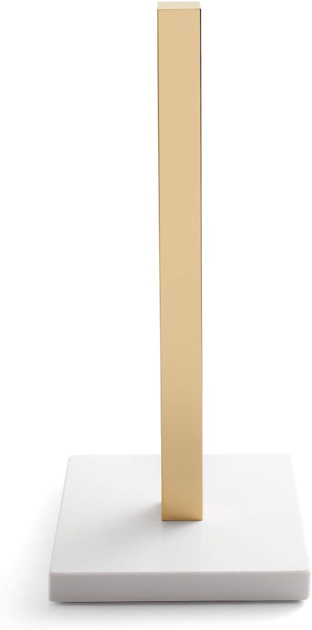 LUTAVOY Paper Towel Holder Kitchen Standing Paper Towel Roll Holder with Marble Base for Bathroom Kitchen Countertop(Gold,White Base KZ20)