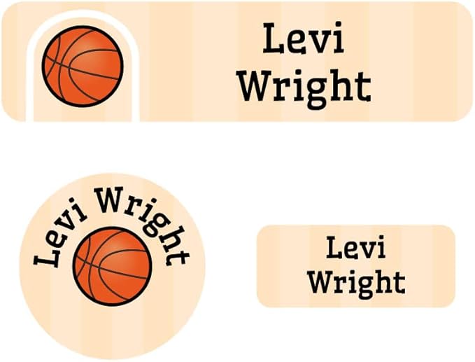 Name Bubbles - Kids Custom Name Labels for Daycare, School, Camp (102 Labels) - Personalized Waterproof Name Stickers for Clothes Tags, Lunch Boxes, Water Bottles, & School Supplies (Basketball)