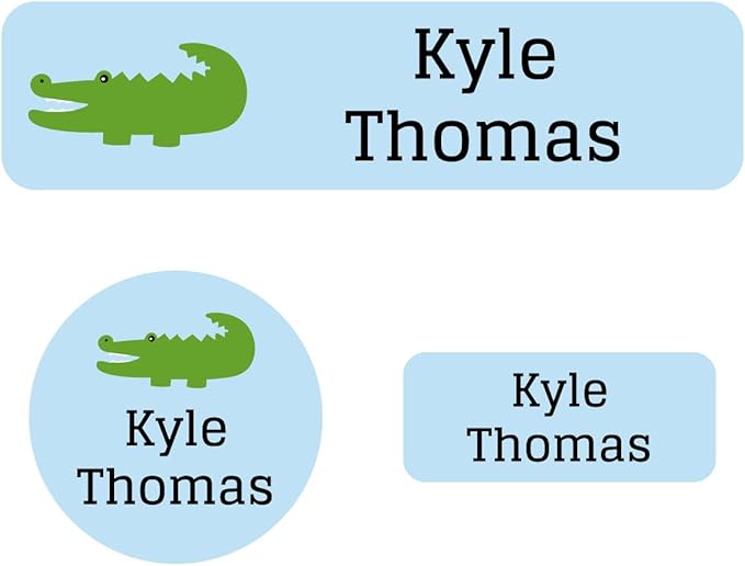 Name Bubbles - Kids Custom Name Labels for Daycare, School, Camp (102 Labels) - Personalized Waterproof Name Stickers for Clothes Tags, Lunch Boxes, Water Bottles, & School Supplies (Alligator)