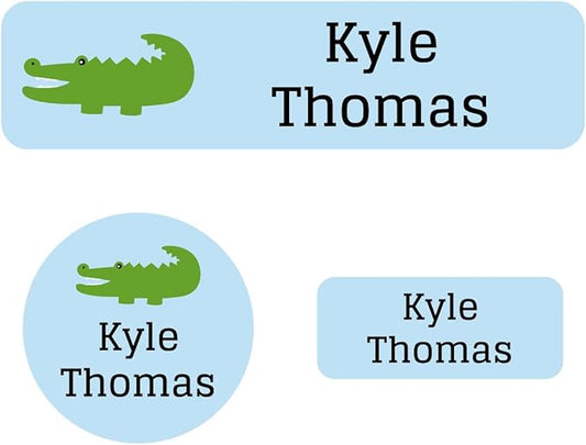 Name Bubbles - Kids Custom Name Labels for Daycare, School, Camp (102 Labels) - Personalized Waterproof Name Stickers for Clothes Tags, Lunch Boxes, Water Bottles, & School Supplies (Alligator)