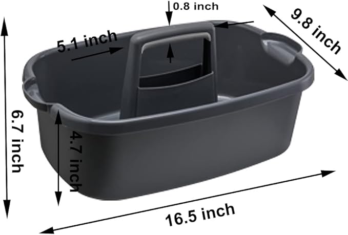 Large Plastic Cleaning Supply Caddy with Handle, Portable Cleaning Tool Storage Tote for Dorm, Bath, Pantry (Dark Grey)