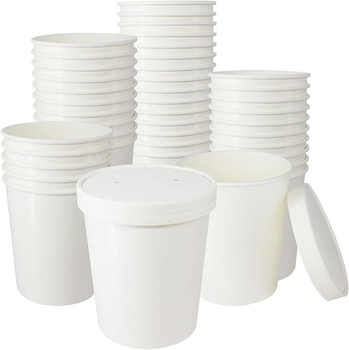 Belinlen 30 Sets 32 oz Paper Ice Cream Cups with Lids, Paper Food Containers With Vented Lids, To Go Hot Soup Bowls For Restaurants, Take Outs, or To-Go Lunch