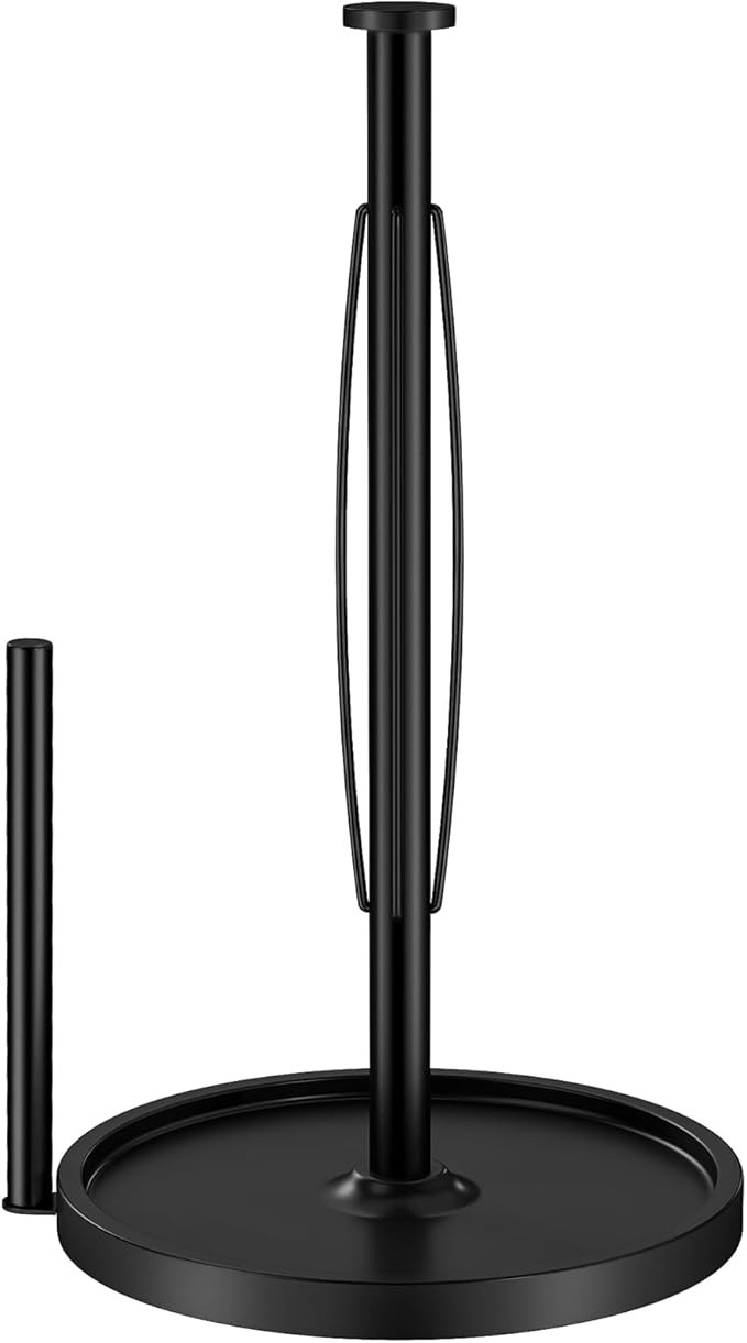 Paper Towel Holder Countertop, Stainless Steel Paper Towel Holder for Kitchen Roll Dispenser, Freestanding Paper Towel Holders with EVA Non Slip Base, Black