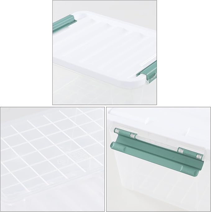 Begale 6-Pack 20 L Plastic Storage Bins with White Lids, Clear Storage Box with Handle