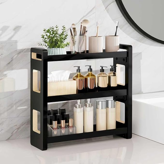 UJQSUN Bathroom Counter Organizer,Bathroom Counter Shelf,Bathroom Organizers,Under Sink Organizer,Cologne Organizer For Men,Cologne Cabinet,Spice Rack Organizer for Cabinet,Gifts(Black 3 Tier)