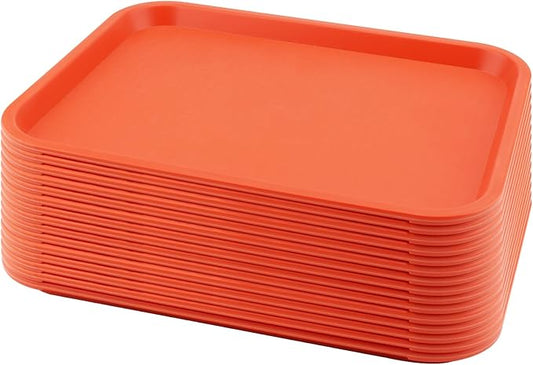 MAHIONG 15 Pack 14 x 10 Inch Orange Fast Food Tray, Large Rectangular Restaurant Serving Trays, Plastic Cafeteria Trays School Lunch Trays