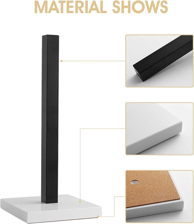 LUTAVOY Paper Towel Holder Kitchen Standing Paper Towel Roll Holder with Marble Base for Bathroom Kitchen Countertop(Matt Black,White Base KZ60)