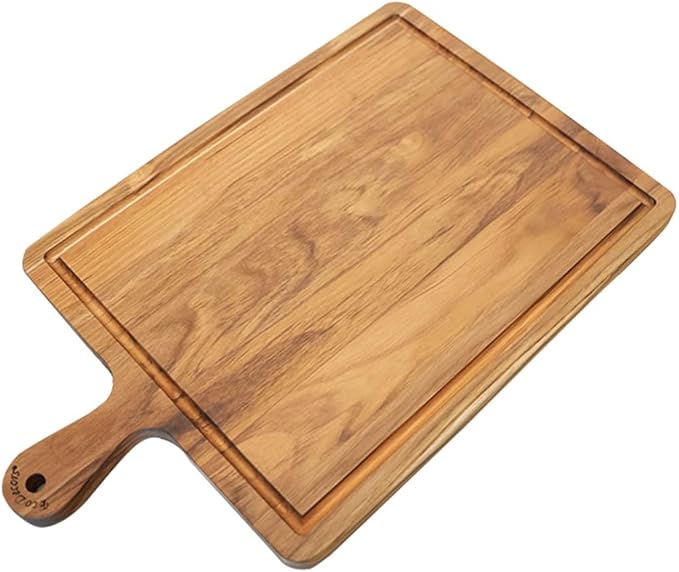 EcoDecors 19"x12" Teak Cutting Board with Juice Groove & Handles, FSC Certified Edge Grain Wood, Large Carving Board for Kitchen & Serving