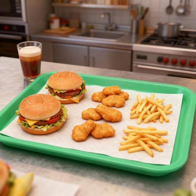 SEUNMUK 8 Pack 12 x 16 Inch Plastic Fast Food Trays, Scratch-Resistant Green Cafeteria Tray, Fast Food Serving Trays for School, Cafeteria, Restaurant