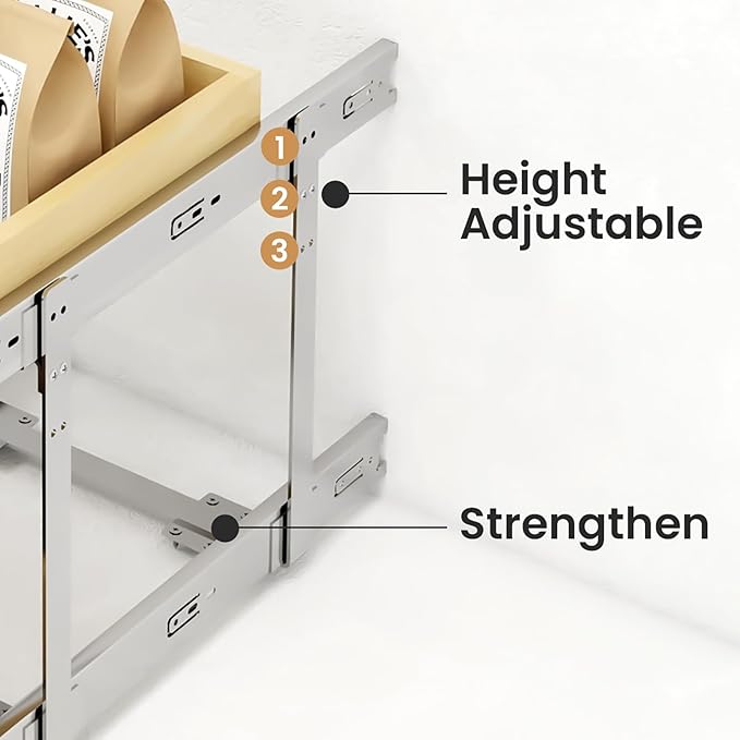 YORKING 2 Tier Pull Out Cabinet Organizer,17" W x 21" D Wooden Cabinet Pull Out Shelves,Heavy-Duty Slide out Wood Drawer Shelf,Pull Out Drawer for Cabinets,Pantry, Bathroom,Kitchen