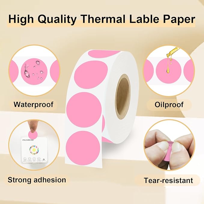 1 Inch Round Thermal Sticker Labels,Color Dot Stickers,Label Stickers,Waterproof,Oil Proof,for Thermal Printers,DIY,Office,Retail,Home and Warehouse Organization(Pink,1000 Pcs)