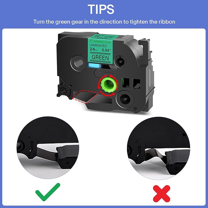 GREENCYCLE Compatible for Ptouch TZe-751 TZe751 AZE Tape 24mm 0.94 Inch 1" Black on Green Laminated Label Tape for PT2730 PT9600 PTD600VP PTD800W PTH500LI PTP700 PTP710BT PTP750W, 10 Pack