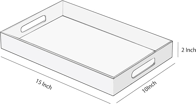 KEVJES Glossy White Acrylic Serving Tray with Handles-Butler Trays for Coffee Table, Snacks,Breakfast in Bed, Kitchen Countertop,Vanity,Makeup Organizer,Ottoman (White, 10x15 Inches)
