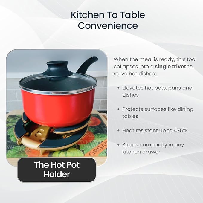 Trivae Pot Lid Holder – 4-in-1 Pot Lid Holder While Cooking, Pan Lid Holder, Trivet & Cake Stand – Versatile Kitchen Tool for Hot Pots, Serving & Display – Space-Saving, Heat-Resistant Stand