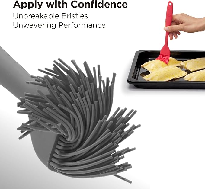 Kitchen Mama WaltzGrip Platinum Silicone Basting Pastry Brush: Set of 2 Heat-Resistant Brushes for Cooking, Baking, Grilling, and Spreading Oil or Butter - Dishwasher-Safe (Metal Gray)