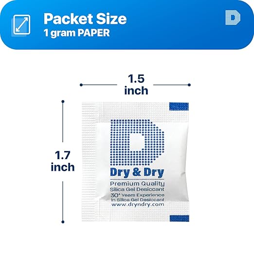 Dry & Dry 1 Gram [100 Packets] Silica Gel Packets Desiccants, Silica Packets - Rechargeable Silica Gel Packs, Desiccants Packets, Silica Gel