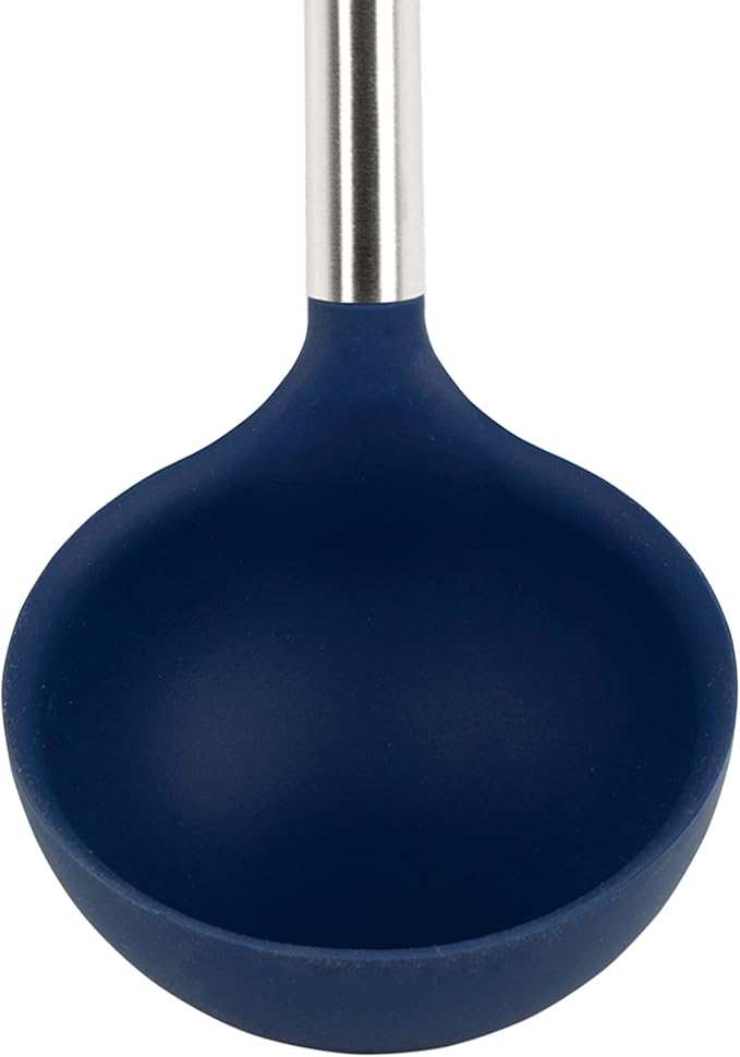 Tovolo Silicone Cooking Utensil Set of 6 Deep Indigo Ladle Slotted Turner Tongs Flex Core Spatula Scraper Mixing Spoon and Potato Masher, Dishwasher Safe Non Toxic BPA Free Silicone Kitchen Utensils