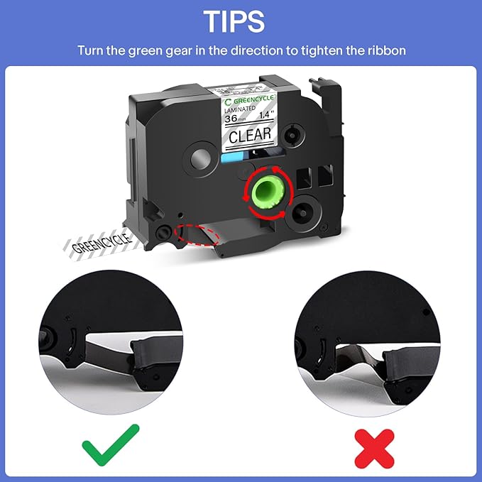 GREENCYCLE TZe-161 36mm 1.4 Laminated Clear Tape Compatible for Brother P-Touch Label Maker Tape TZe161 TZ-161 Black on Clear TZe TZ Label for Ptouch PT-910BT P900W P950W 530 550, 10 Pack