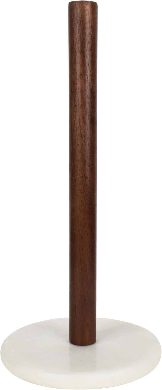 happimess PRH2000B Avery Modern Classic Wood with Non Slip Weighted Marble Base Paper Towel Holder, for Bathroom Kitchen Countertop, Standard or Jumbo-Sized Roll Paper, White/Natural