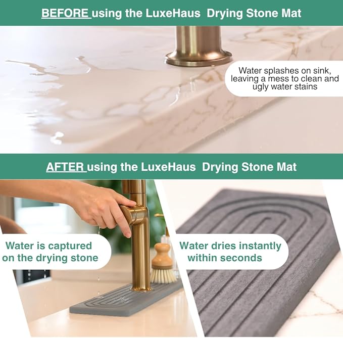 Drying Stone Faucet Mat for Kitchen Sink | Diatomite Sink Tray | Super Absorbent Quick Drying Stone Mat | Kitchen Tray for Counter | Faucet Splash Guard for Bathroom Counter (Dark Gray, 23.6" x 3.9")