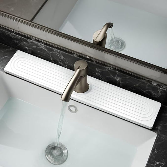 Faucet Mat for Kitchen Sink – Diatomite Drying Stone Mat & Sink Protector, Prevent Moisture – Sink Splash Guard Water-Absorbing Stone Tray for Bathroom Counter - White (23.6" x 3.9")