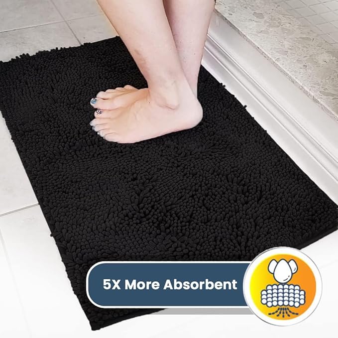 Muddy Mat® | Super Absorbent Door Mat Indoor, Microfiber Quick Dry Chenille Entryway Rug, Non-Slip Front Door Mat, Indoor Mats for Entryway, Machine Washable Pet Rug,-Black Runner 24"X60"