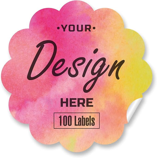 Custom Stickers Personalized Labels - Customized Stickers with Any Design Image Logo Text,Custom Thank You Label Stickers,Custom Stickers for Business Logo,100 Labels (Scalloped,4"x4")