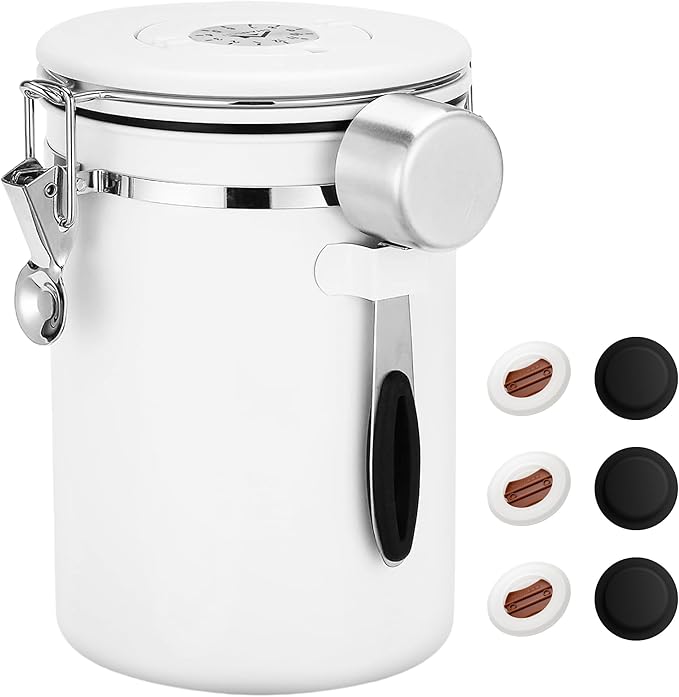 ShanSon Coffee Canister Airtight Coffee Container Stainless Steel Coffee Bean Storage Container with Scoop Coffee Canister for Beans Grounds Sugar Flour Tea Cereal,22OZ, White