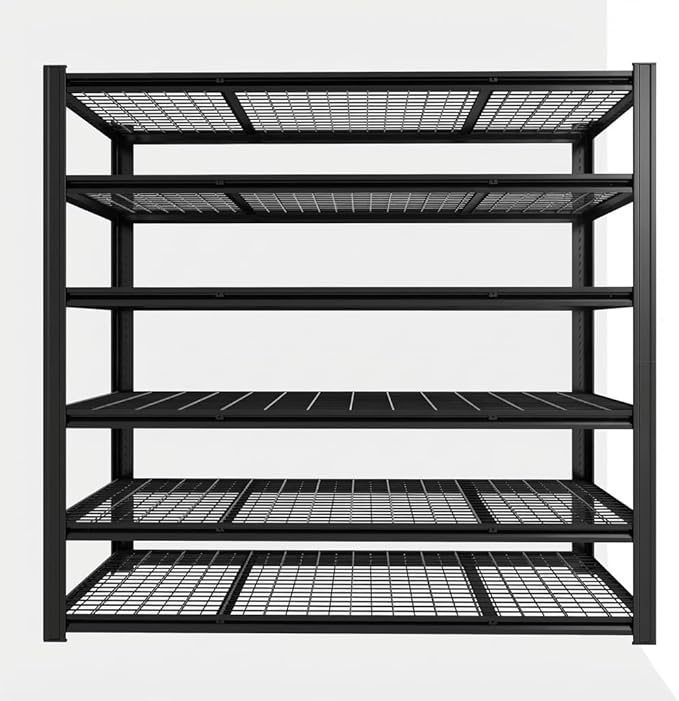 Extra Large 84" Hx 62.12" Widex 24" D Adjustable Industrial Metal/Steel 6-Shelf-Storage-Rack Heavy Duty Utility Tall Garage/Warehouse Shelving Shelves Unit/System for Bin/Shed, Black